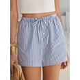 thumbnail image 4 of ANRABESS Boxer Shorts for Women Gingham Plaid Drawstring Lounge Shorts with Pockets, Elastic Waist Summer Pajama Beach Shorts Blue White Stripe Medium, 4 of 9