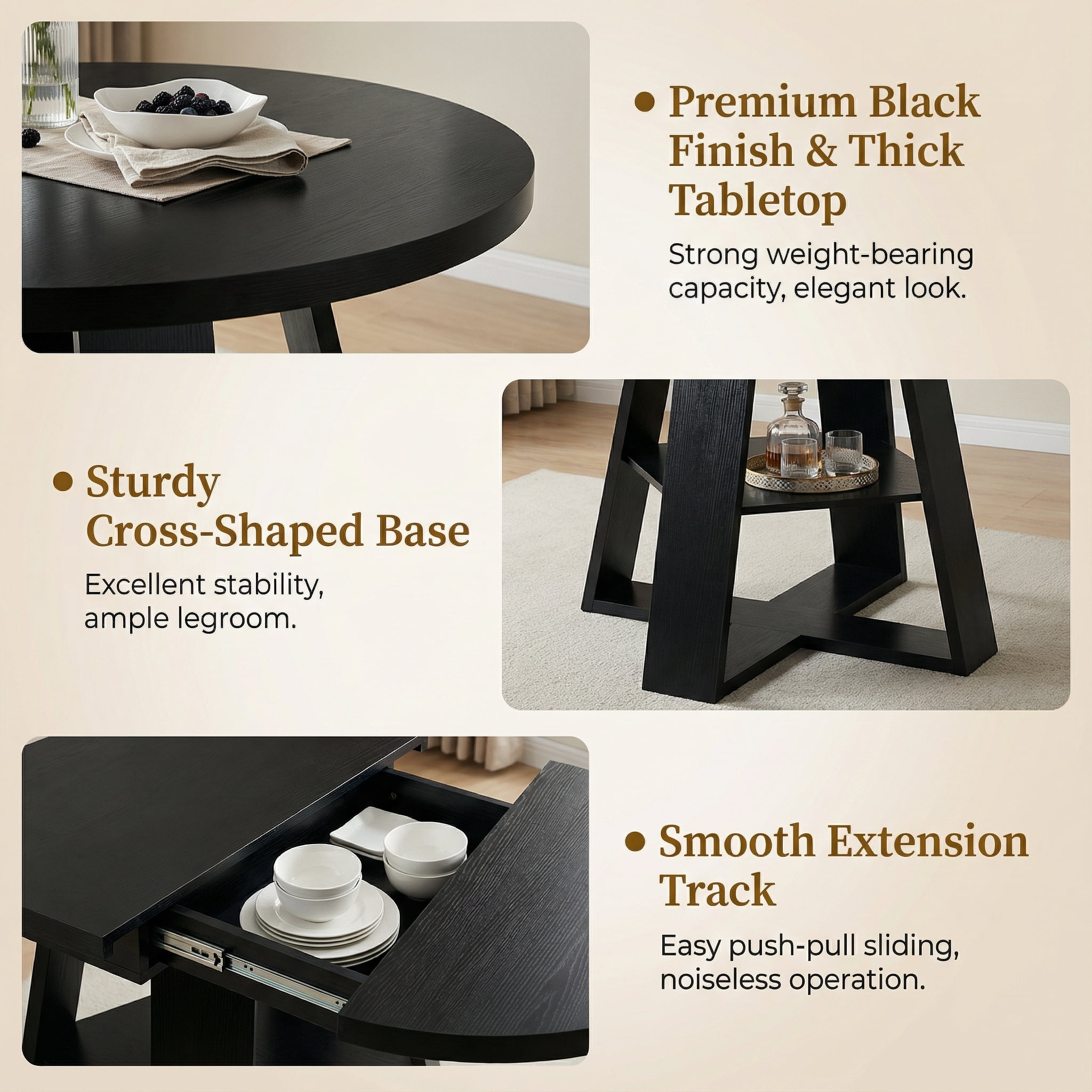 Firmoz 43.3''-59'' Extendable Round Dining Table for 4-8, Transformer Oval Kitchen Table with Storage Shelf, Black