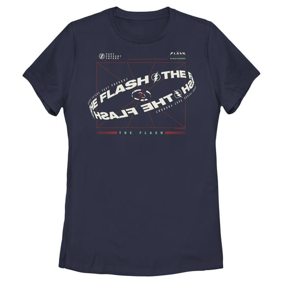 Women's The Flash Multiverse Curved Logo  Graphic Tee Navy Blue 2X Large