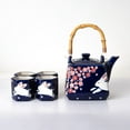 thumbnail image 2 of Porcelain Tea Set Square Shape 20 fl oz Teapot with 4 Hexagon Cups Hand Painted Cherry Blossoms Rabbit Design Top Handle Japanese Style, 2 of 4