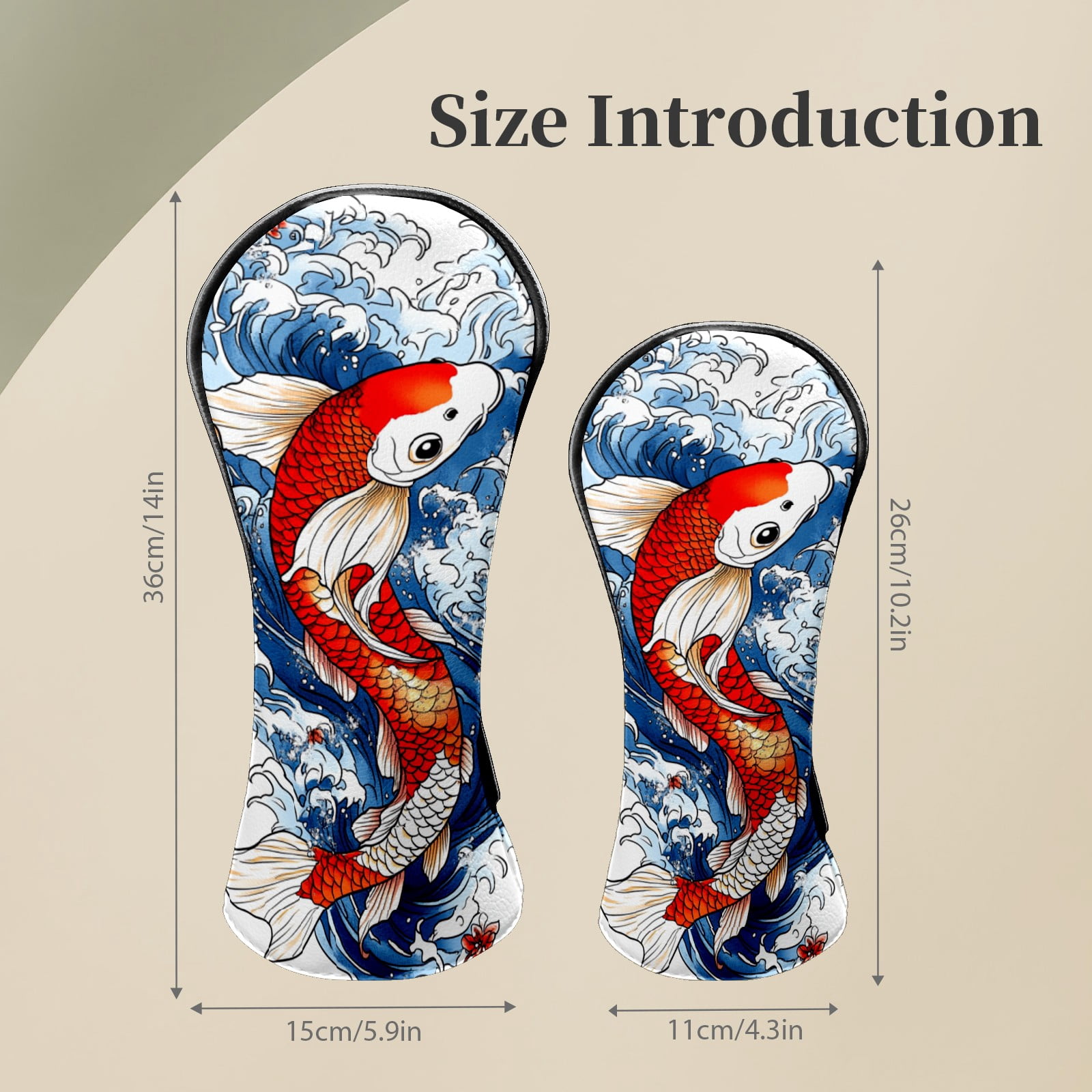 Golf Club Head Covers Koi Fish Blue Waves Premium Plush Velvet Lining, Waterproof Golf Headcovers Driver & Fairway Woods for Scratch Protection Novelty Gift for Men & Women