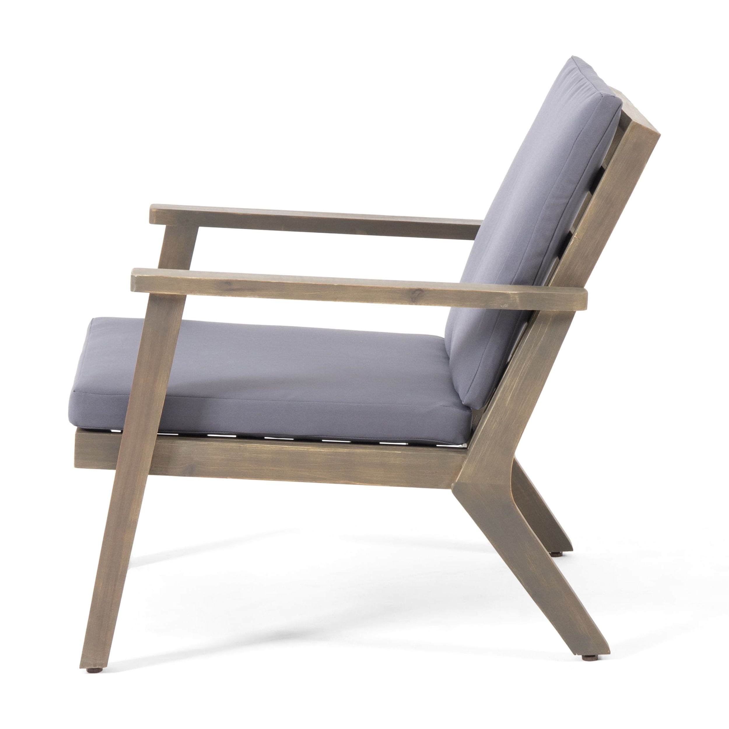 Sasha Outdoor Acacia Wood Club Chairs with Cushions, Set of 2, Gray, Dark Gray