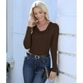 thumbnail image 5 of Womens Fall Clothes Long Sleeve Shirts Scoop Neck Ribbed Knit Slim Fitted Trendy Casual Tops Brown L, 5 of 9