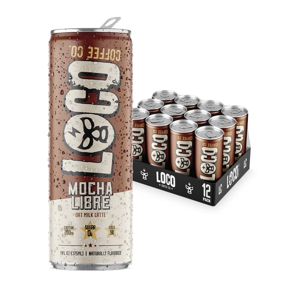 Loco Coffee Mocha Latte 11 Ounce Can, 12 Count | Zero Sugar, 200mg Caffeine | Gluten Free and Dairy Free | Low Calorie Iced Coffee