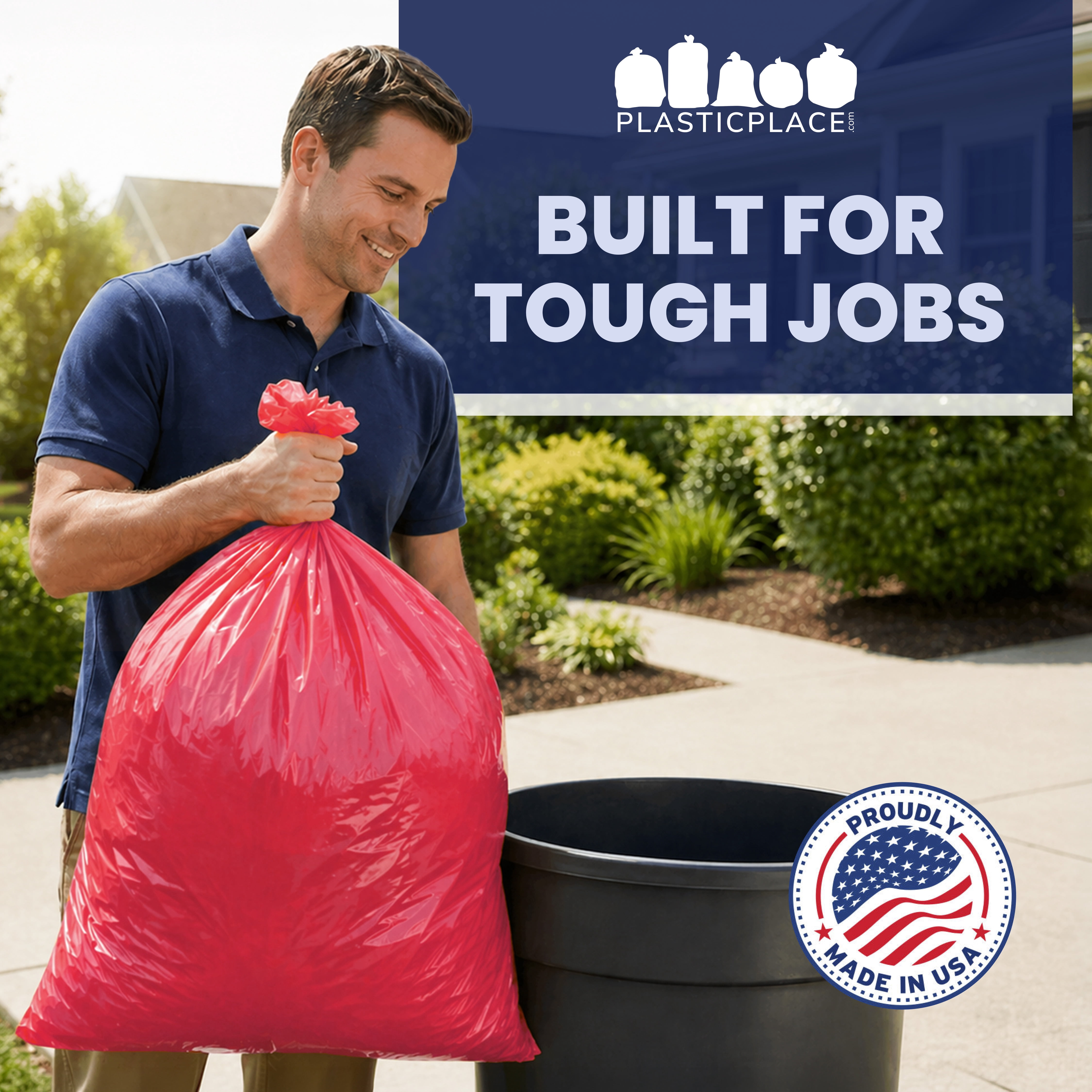 Plasticplace 55-60 Gallon Trash Bags │ 1.2 Mil │ Red Heavy Duty Garbage Can Liners │ 38” x 58” (50 Count)