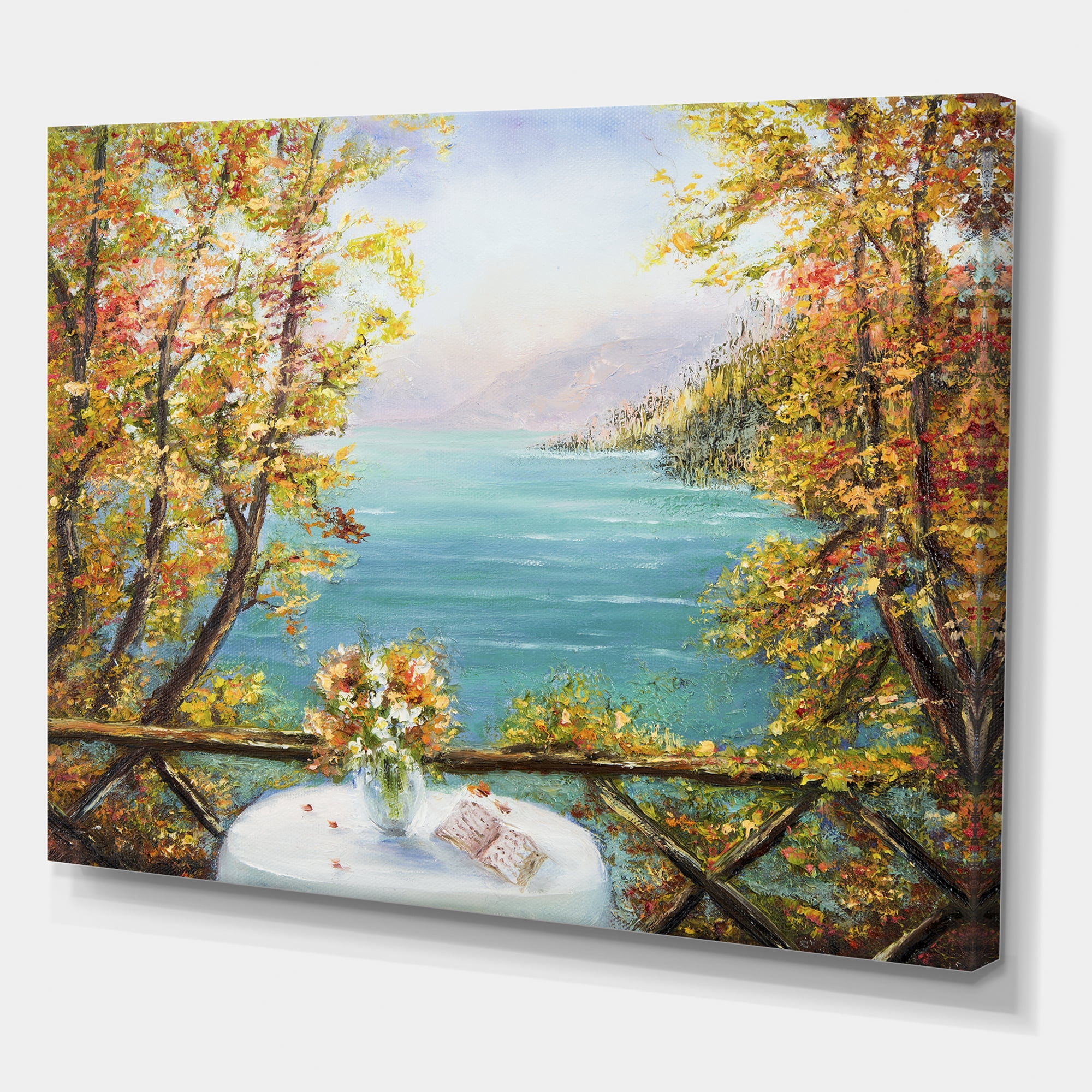 Designart ' The Blue Ocean View From Terrace ' Nautical & Coastal Canvas Wall Art Print