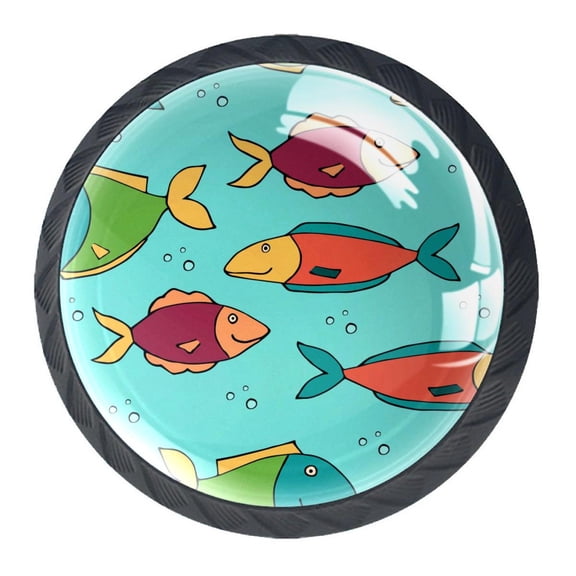 4 Pcs Fish Blue Knobs for Kitchen Cabinet Cupboard Dresser Bookcase Drawer Pulls Handles Round Home Decor
