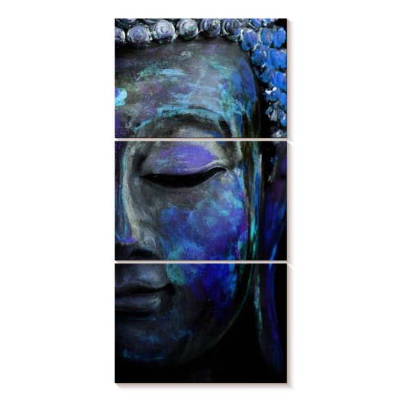 Elephant Stock Blue Meditating Buddha Wall Art - Vertical Multi Panel Canvas - Living Room Wall Decor - Religion And Spirituality Multi Panel - Black And Gray Decor - 24" x 52"