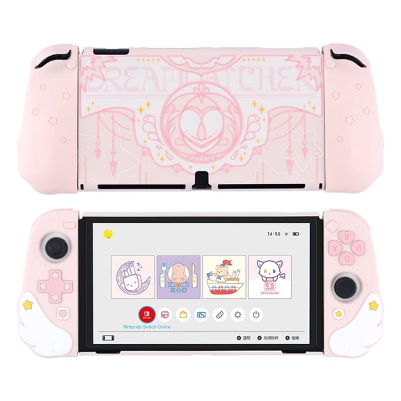 GeekShare Stars Wings Protective Case for Nintendo Switch OLED, Pink & Yellow