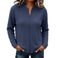 thumbnail image 2 of ZunFeo Stand Collar Zip Up Corduroy Jacket for Women - Lightweight, Relaxed Fit, Navy,Size L, 2 of 6