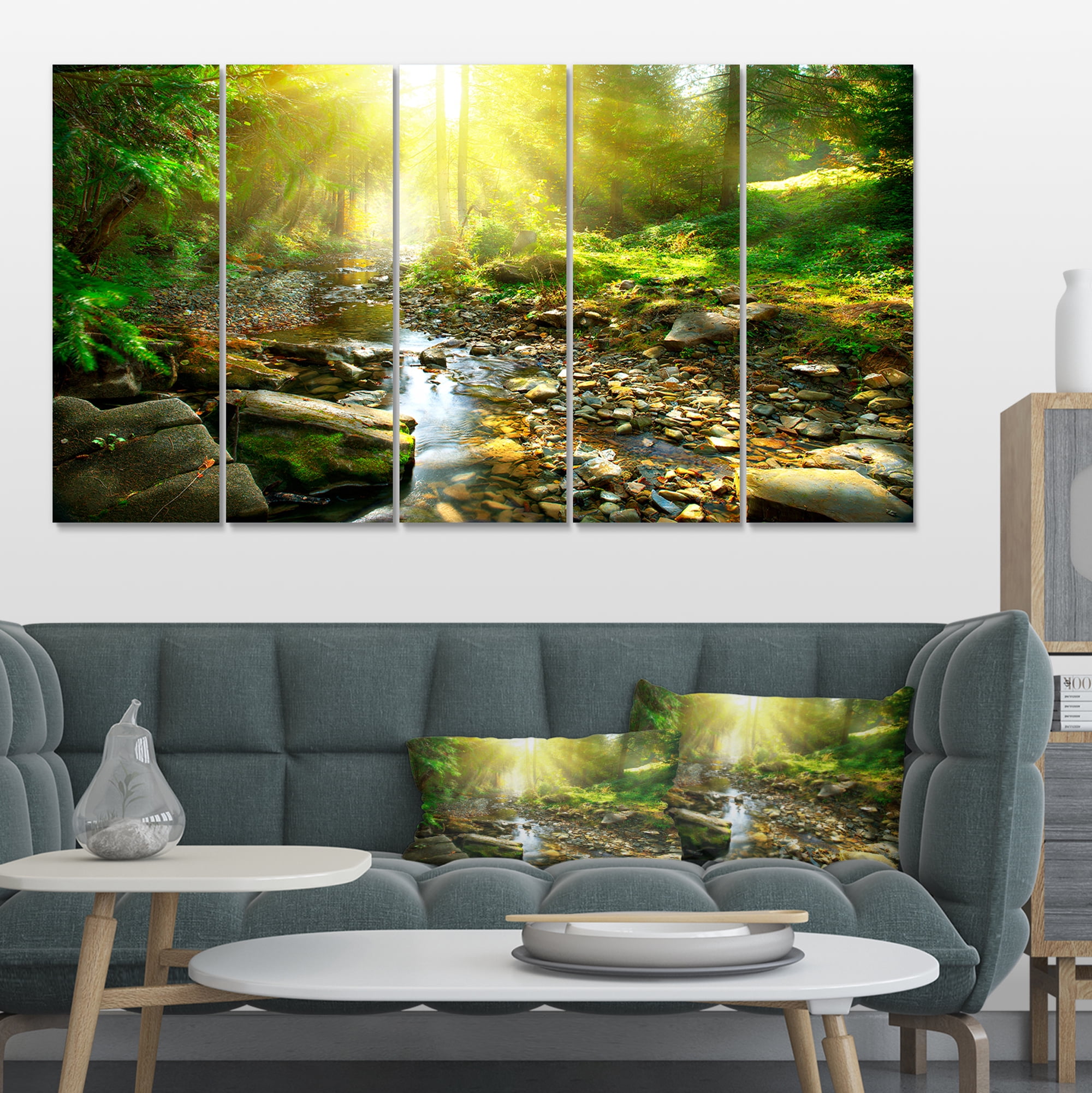 Designart 'Mountain Stream in Forest ' Landscape Photography Canvas Print