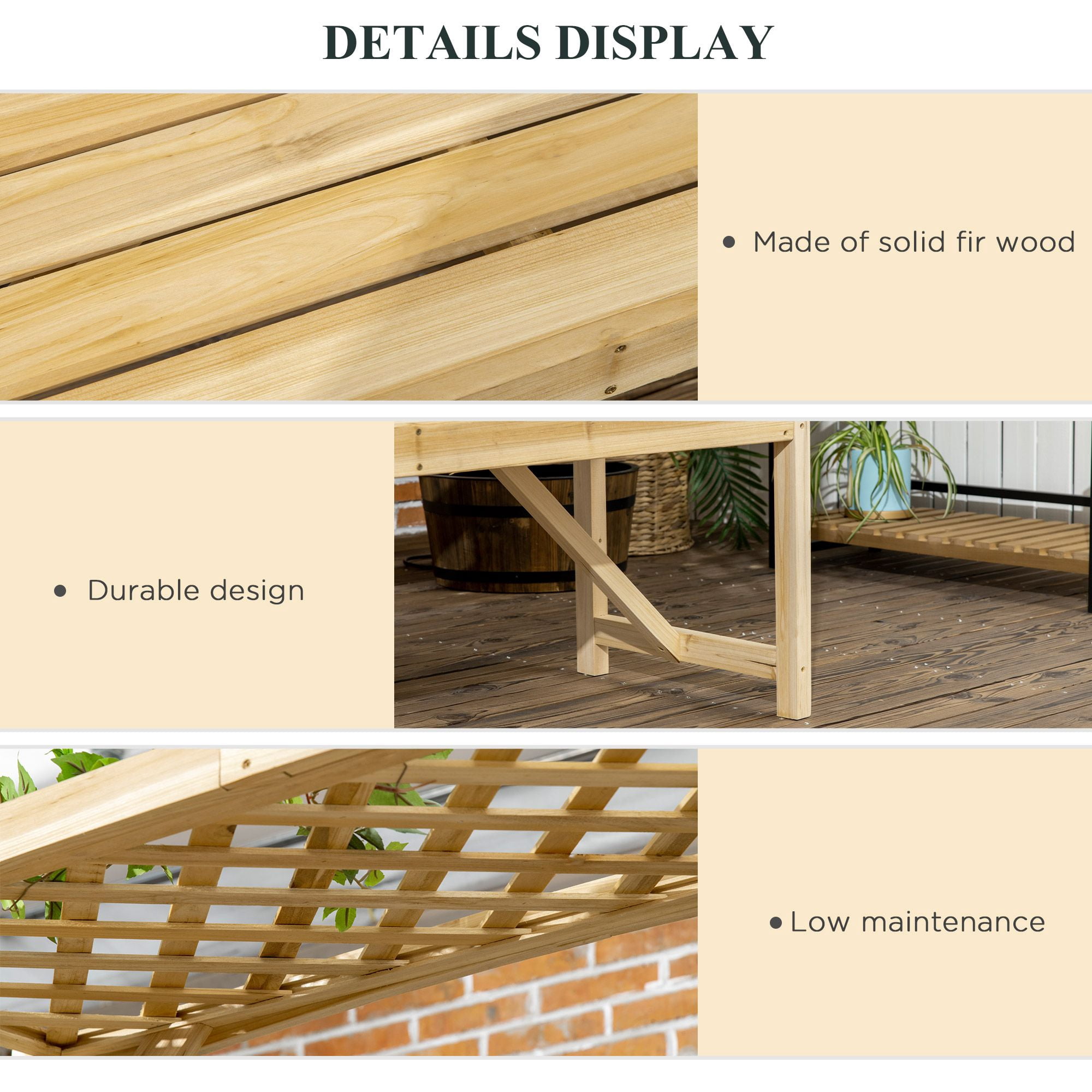 63IN Wooden Arch Arbor Garden Bench with Trellis and Pergola Outdoor Seating for Patio Wedding Party Decor