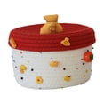 thumbnail image 3 of Cesta de almacenamiento de cuerda redonda con tapa, contenedor de almacenamiento vacío, caja decorativa hecha a mano Tapa roja fondo blanco, 3 of 9