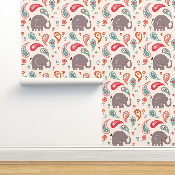 Peel & Stick Wallpaper 6ft x 2ft Paisley Elephant raindrops Baby