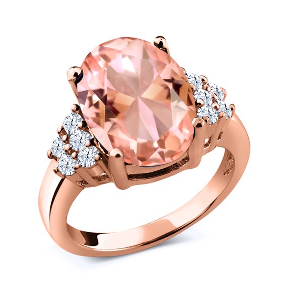 Gem Stone King 9.50 Ct Oval Peach Nano Morganite 18K Rose Gold Plated Silver Ring (Size 5)
