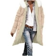 thumbnail image 3 of QATAINLAV Faux Fur Hooded Winter Jackets for Women Sherpa Lined Warm Long Quilted Coat Casual Zipper Outerwear with Pockets, Beige, M, 3 of 10