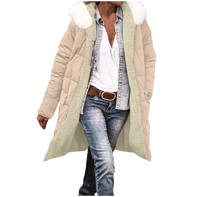 yardsong Parka Long Matelassé pour Femme - Chaud, Réversible, Doublé Sherpa, à Capuche en Molleton Beige, G