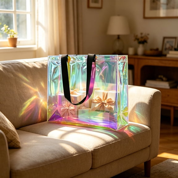Clear Jelly Tote Bag For Women – Holographic PVC Shoulder Purse 13x12 Inch For Beach, Travel, And Shopping