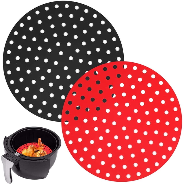 2 Pack Doublures Réutilisables pour Friteuse à Air Chaud, Panier Perforé Rond de 9 Pouces Tapis en Silicone, Accessoires Antiadhésifs pour Friteuses à Air de 5.3 QT et Plus/four/autocuiseur