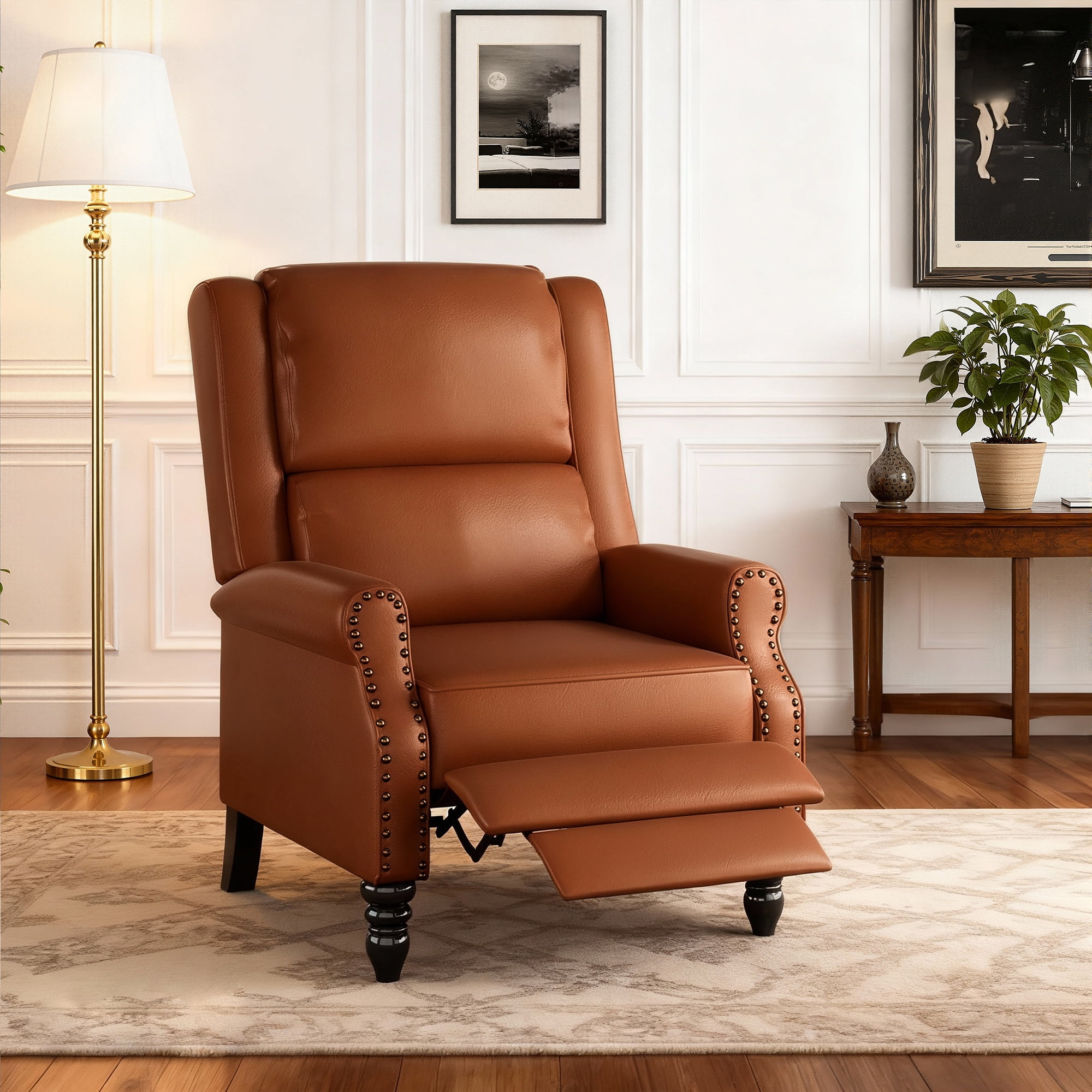 MAYEERTY Whiskey Brown Faux Leather Pushback Recliner Chair, Ergonomic Design for Living Room, Bedroom & RV