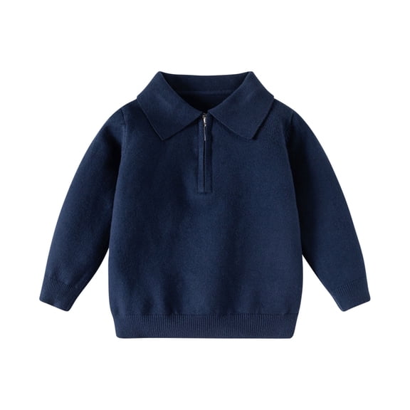 Posijego Boys Uniform Sweater Tops Half Zip Collar School Uniforms Long Sleeve Knit Pullover Sweater for Girls