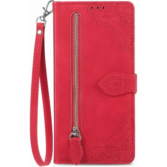ZUKKASHAN Zip Wallet Case Compatible with Apple iPhone XR Phone Case Wallet with Credit Card Holder Strap Stand Women Leather Flip Case Floral Folding Cover Shockproof