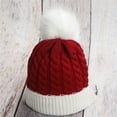 thumbnail image 3 of BLOCLOALO Beanie Hats Womens Winter Ribbed Ski Cuff Cap Crossed Cap Chunky Cable Knit Pompom Soft Warm Hat Skull Cap Red One Size, 3 of 4