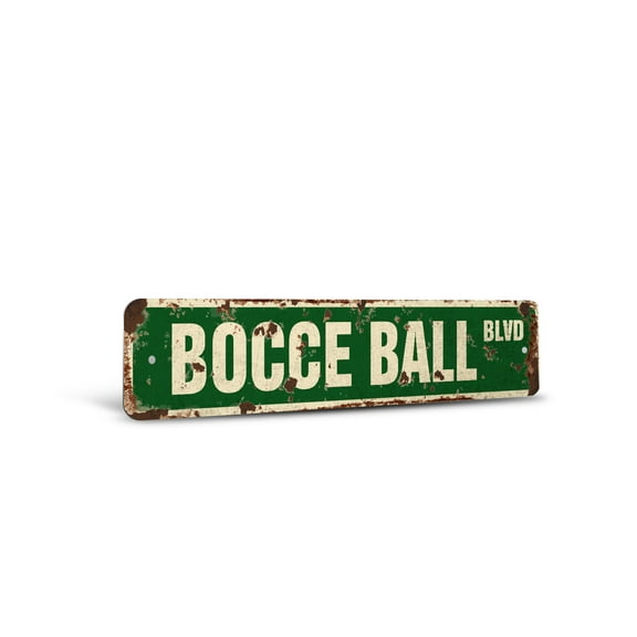 BOCCE BALL Vintage Style Rustic Street Sign – Set Balls Italy Team Game Retro Decorative Wall Sign for Home, Bar, Garage, or Outdoor Use | 6" X 24" Plastic Road Sign