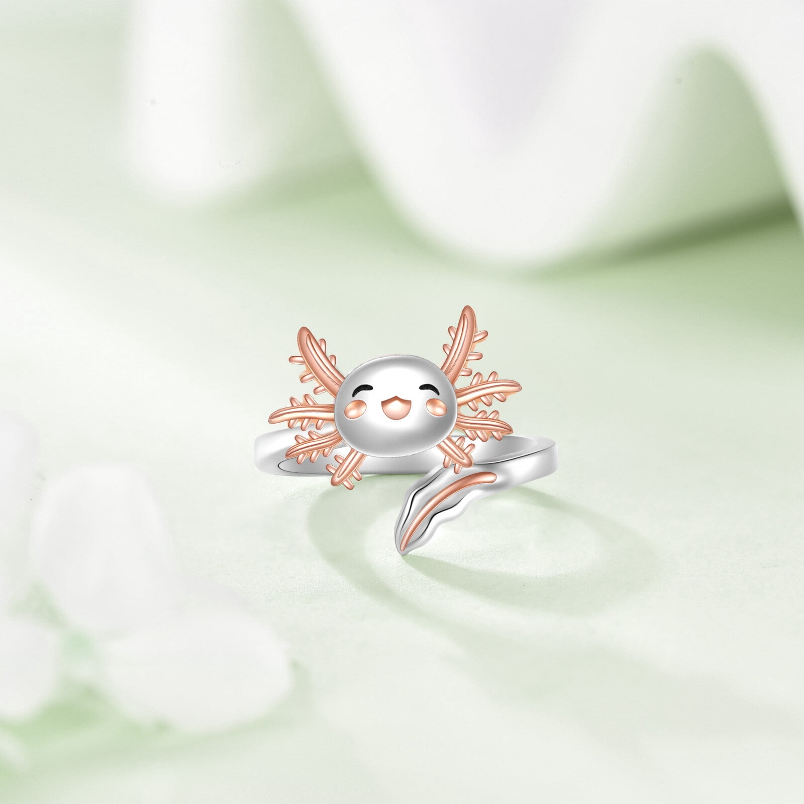 YAFEINI Axolotl Fidget Spinner Ring Sterling Silver Adjustable Axolotl Ring Anti Stress Jewelry Gift for Women