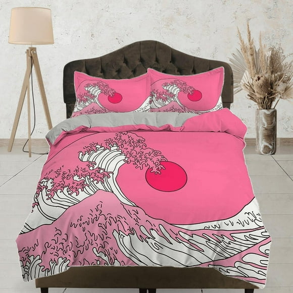 The Great Wave Bedding, Vaporwave Hippie Bedding, Japanese Duvet Cover Set,