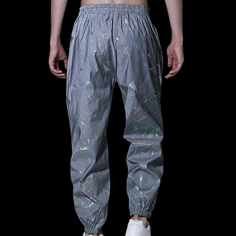 XFLWAM Reflective Pants Men Hip Hop Dance Fluorescent Trousers