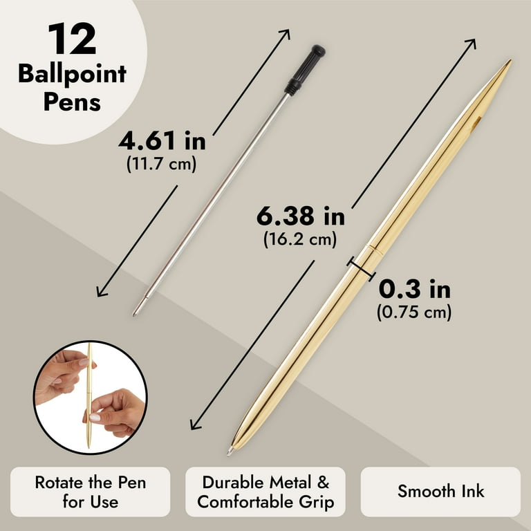 12 Pack Gold Ballpoint Pens for Wedding Guest Book, Bulk Office Supplies,  Black Ink, 1mm Medium Point (Metallic, 6.4 In)