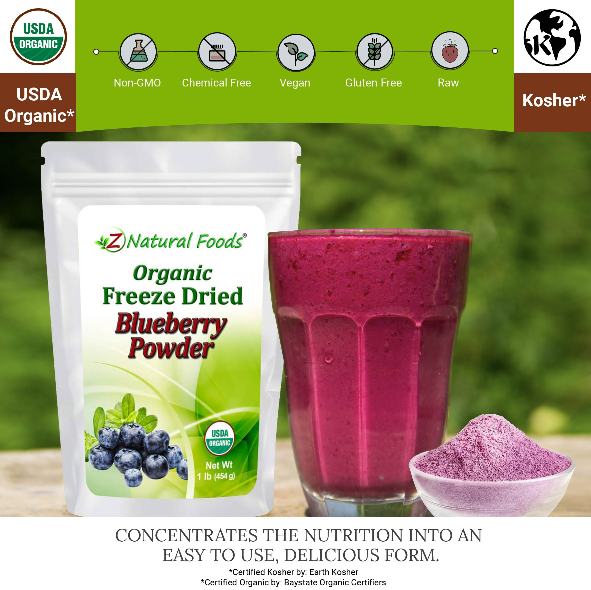 Z Natural Foods Organic Blueberry Powder, Freeze Dried Superfood Powder, 1 lb