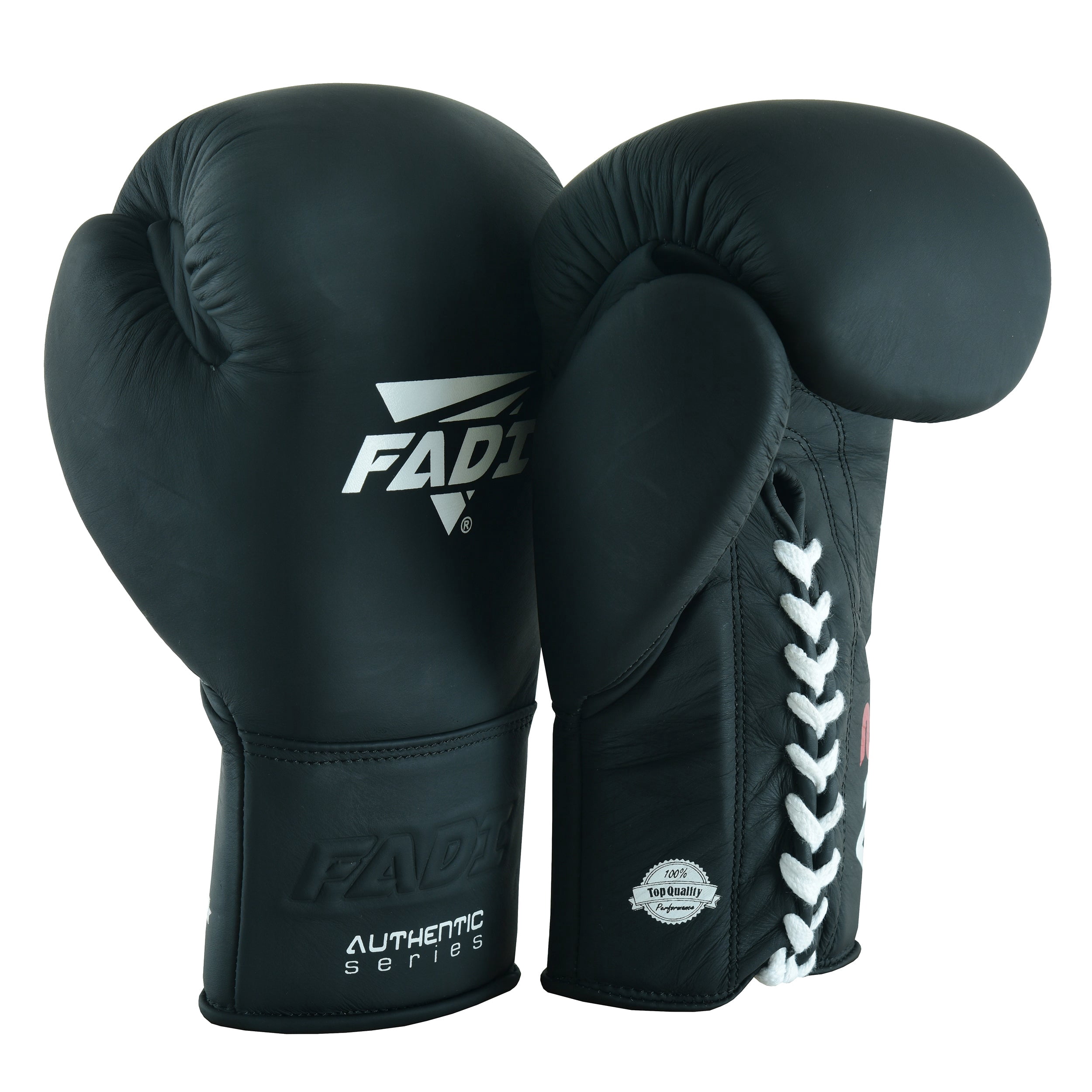 Fadi Sports A2 Lace-Up Boxing Gloves, for Training & Sparring, Matte Cowhide Leather, Black - 16 oz