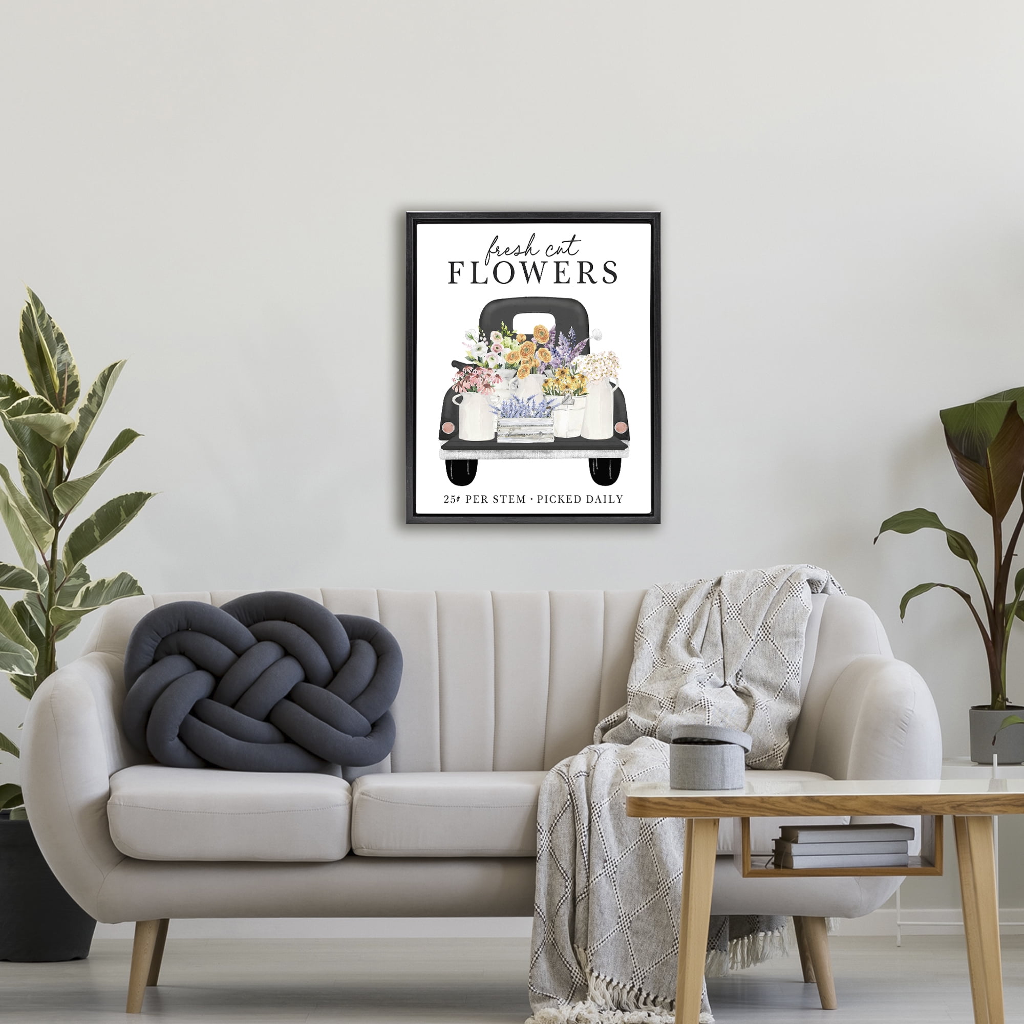 Fresh Flowers Picked Daily Black Framed Floater Canvas Wall Art, design by Lettered and Lined