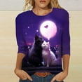 thumbnail image 2 of Zylarhe Womens T Shirts Women's Casual Cat Print T-Shirt Valentine's Day Themed Round Neck 3/4 Sleeve Soft Comfortable Fashion Top, 2 of 4