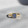 thumbnail image 4 of Asscher Cut Solitaire Blue Sapphire Engagement Ring, Minimalist Signet Band Ring, Anniversary Gift For Wife, Blue Gemstone Proposal Ring, September Birthstone Ring, 4 of 5