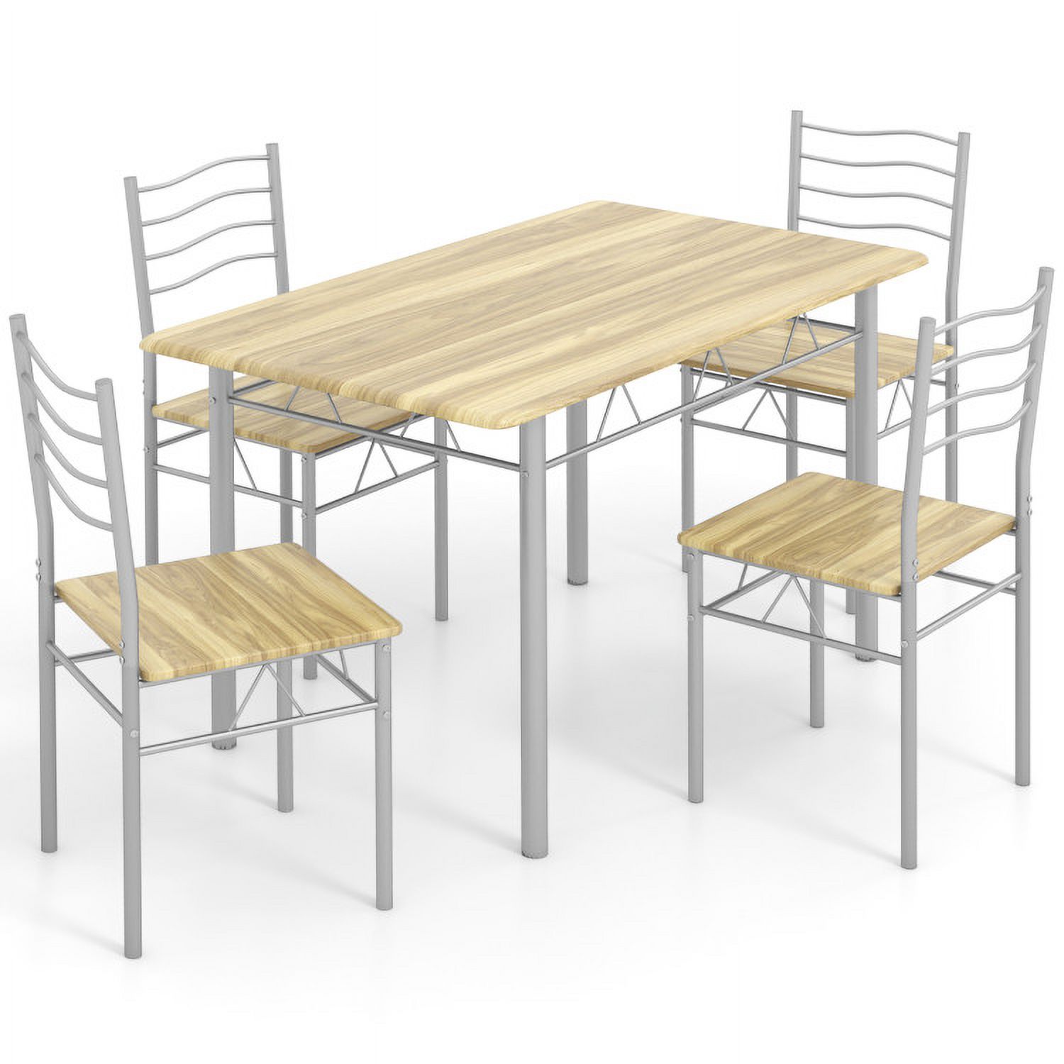 Finihen Dining Set, Dining Table Set, 5 Pieces Wood Metal Dining Table Set with 4 Chairs-Walnut, for Home, Restaurant, Walnut Finihen Dining Set, Dining Table Set, 5 Pieces Wood Metal Dining Table Set with 4 Chairs-Walnut, for Home, Restaurant, Walnut