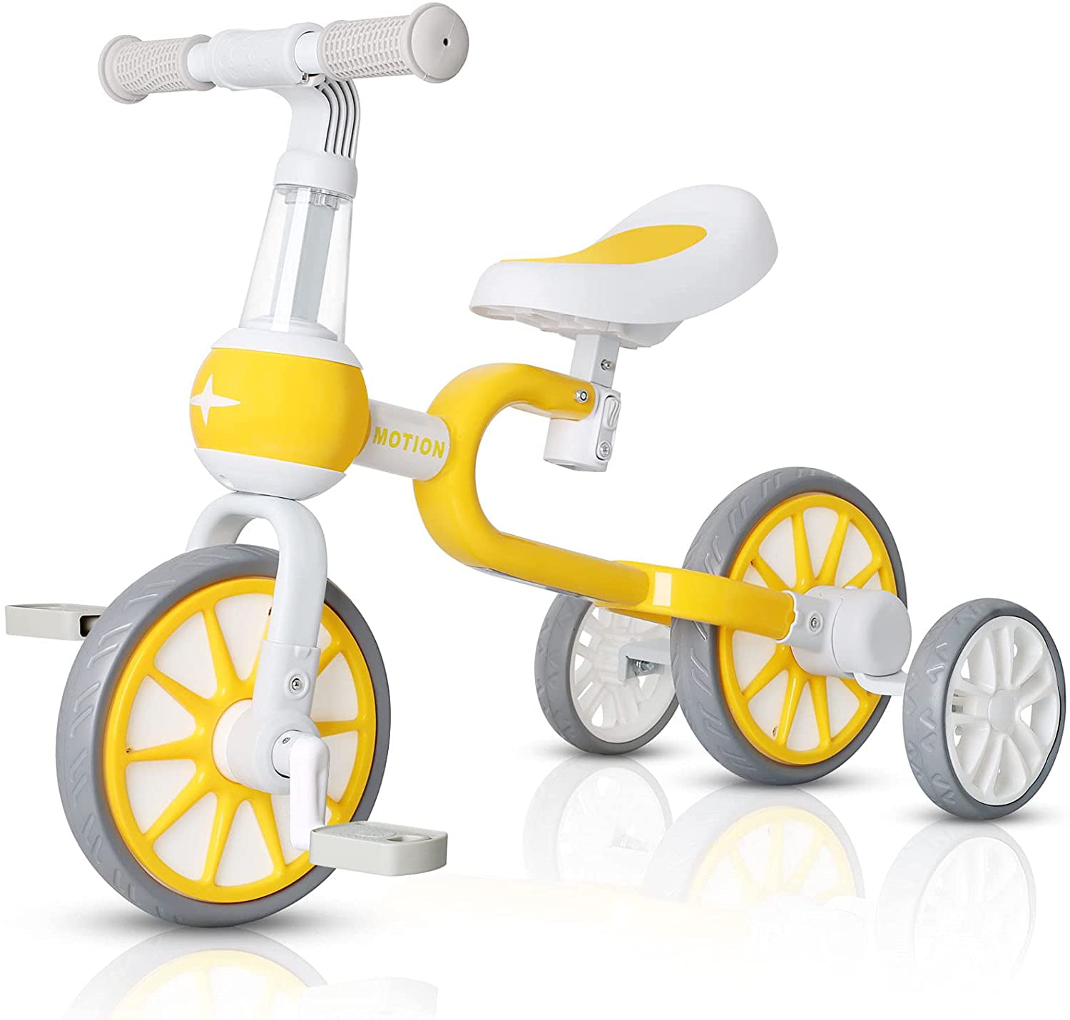 3 in 1 Kids Child Trike Tricycle Toddler Balance Bike Adjustable Pedals Yellow 