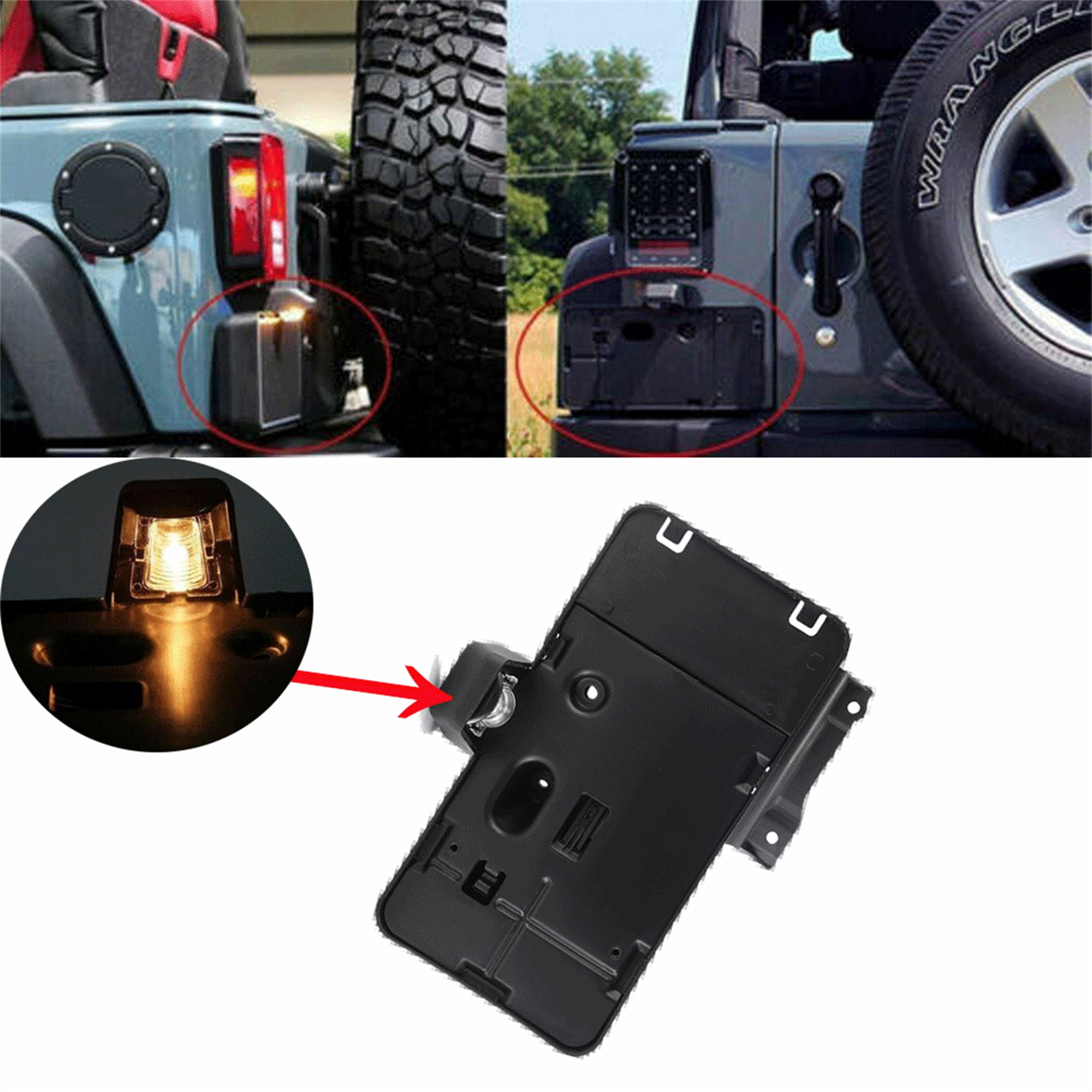 Fits 07-17 Jeep Wrangler JK Rear License Plate Mounting Holder Bracket With  Led Lights