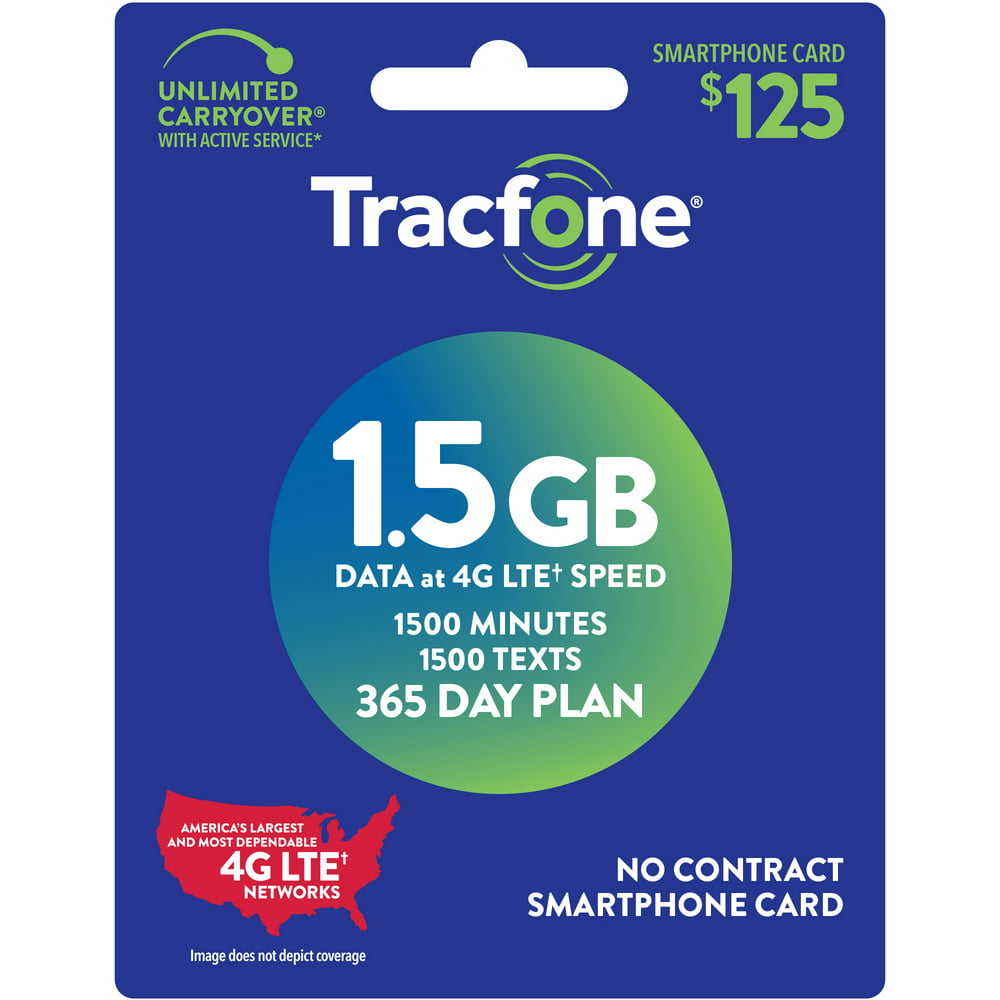 Tracfone 125 Smartphone 1Year Prepaid Plan 1500 Min/ 1500 Txt/ 1.5GB