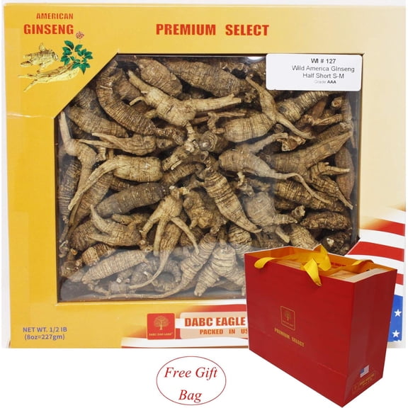 American Wild Ginseng 15~20 Years, Wisconsin Whole Ginseng Root Hand-Selected American Wisconsin Ginseng 8OZ Box