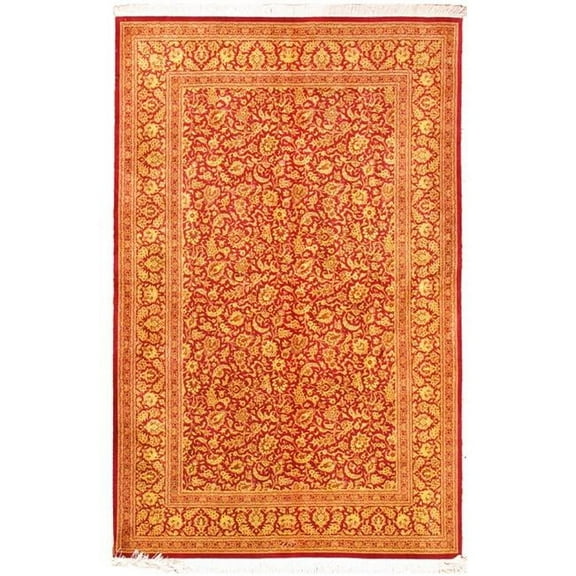 Pasargad Home Qum 51" x 80" Hand-Knotted Pure Silk Area Rug in Red