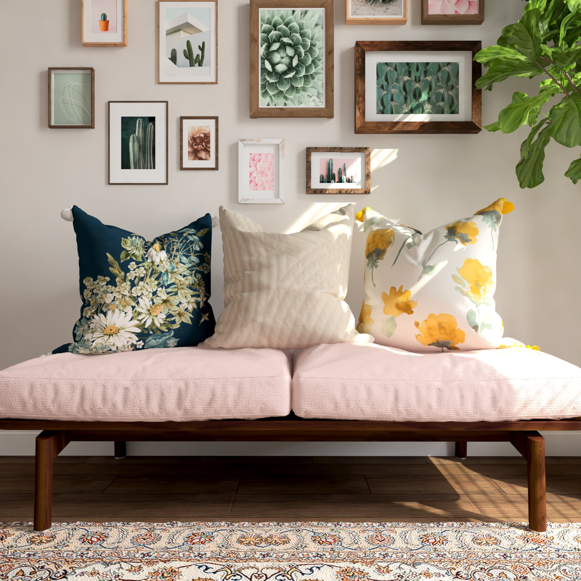 Decorative Throw Pillow Cover, 18” x 18”, Ivory, Quilted Geometric Pattern on Poly Velvet Creating a Natural Sense of Style For Any Living Room, Bed, and Sofa.