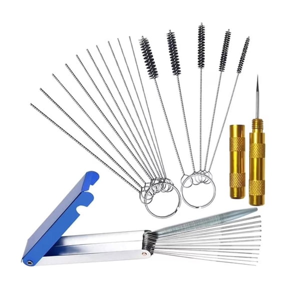 Carburetor Cleaning Kit,Stainless Steel Torch Tip Cleaner Set,Includes 1 Single Head Brush 10 Needles 5 Brushes 1 Case,for Motorcycle ATV Chainsaw & Welder Professional