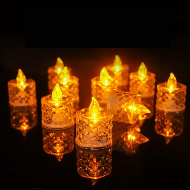 Vela electrónica LED | Vela sin llama con efecto de cera de té de diamante | Luz decorativa a pilas para fiestas, dormitorios, salas de estar y bares | Juego de 12