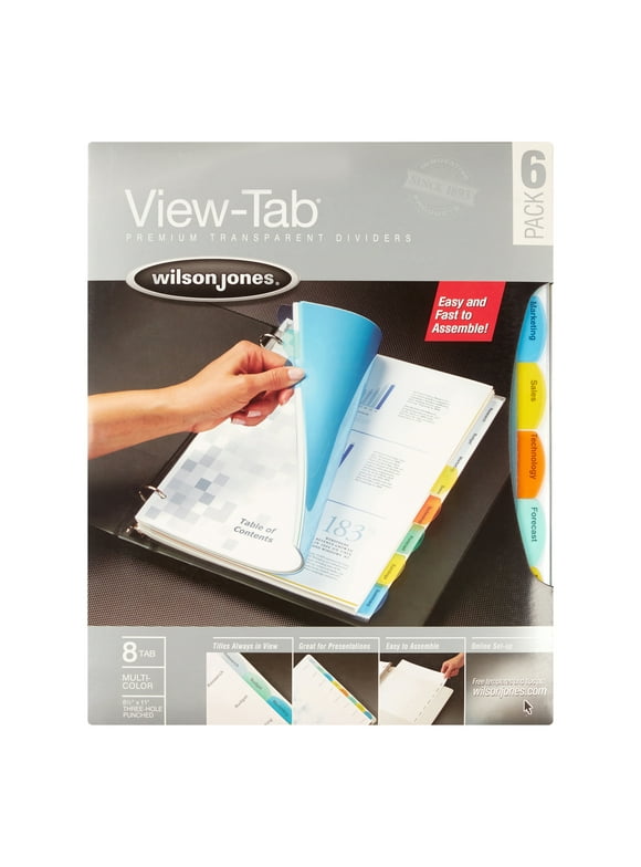 Wilson Jones View-Tab Transparent Dividers, 8-Tab Set, Multicolor Square Tabs (W55020)