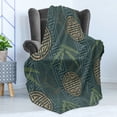 thumbnail image 4 of Bamboo Print Soft Flannel Fleece Throw Blanket, Style Composition Oriental Motifs Leaves Eastern Elements, Cozy Plush for Indoor and Outdoor Use, 60" x 80", Teal Ivory Tan, by Ambesonne, 4 of 5