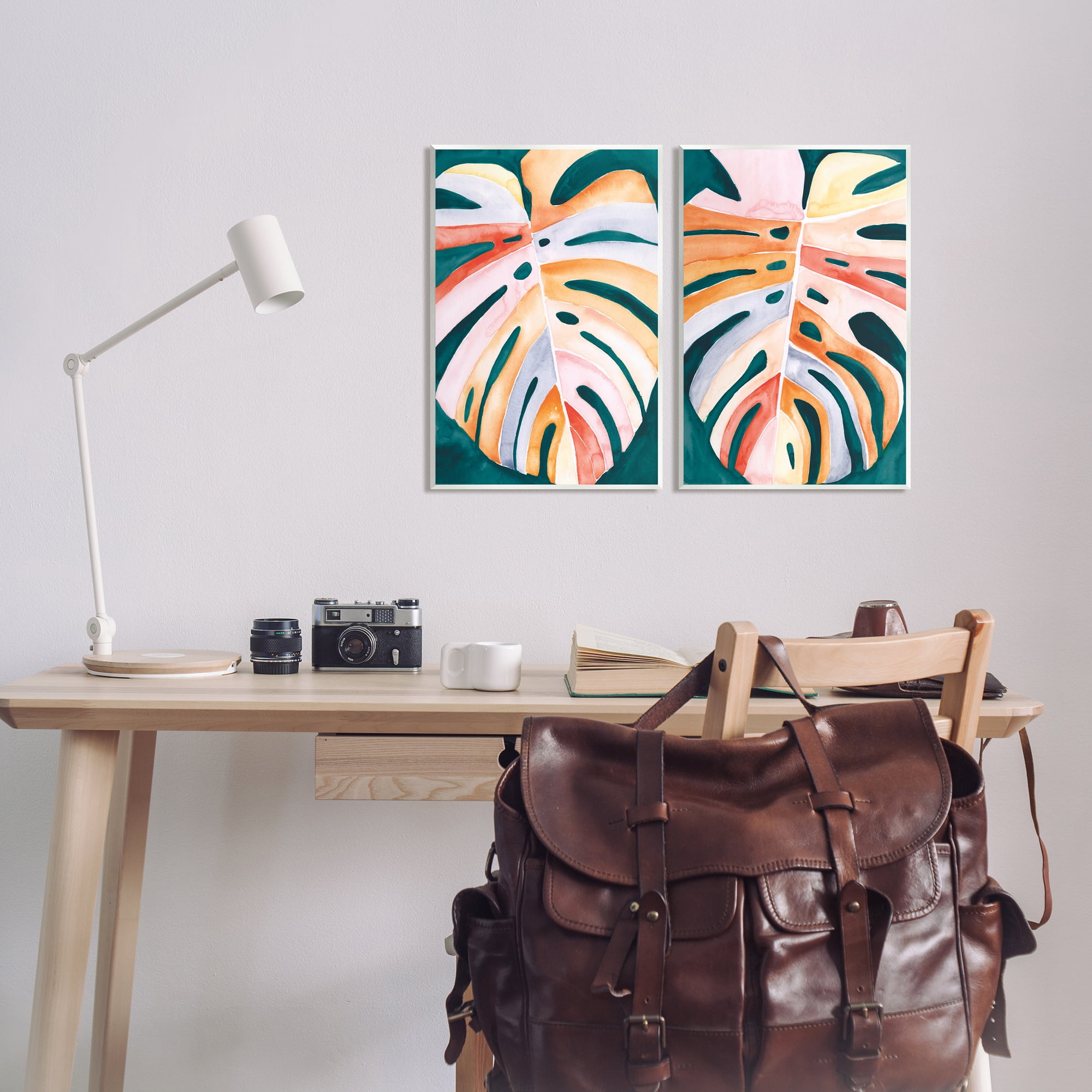 Stupell Industries Tropical Monstera Leaves Botanical & Floral Painting Unframed Art Print Wall Art, 13 x 19, Set of 2