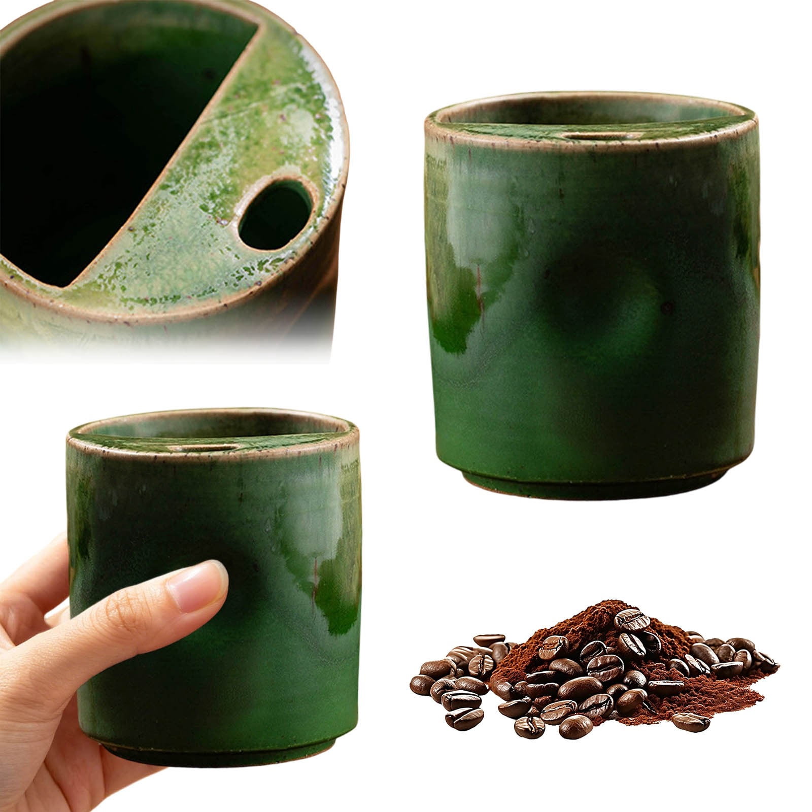 XINGXIANG-1pc Vintage Ceramic Coffee Mug with Matching Straw, Classic Retro Espresso Demitasse Cup, Insulated Porcelain Drinking Cup for Specialty Coffee Lovers Home Bar Use (Green)